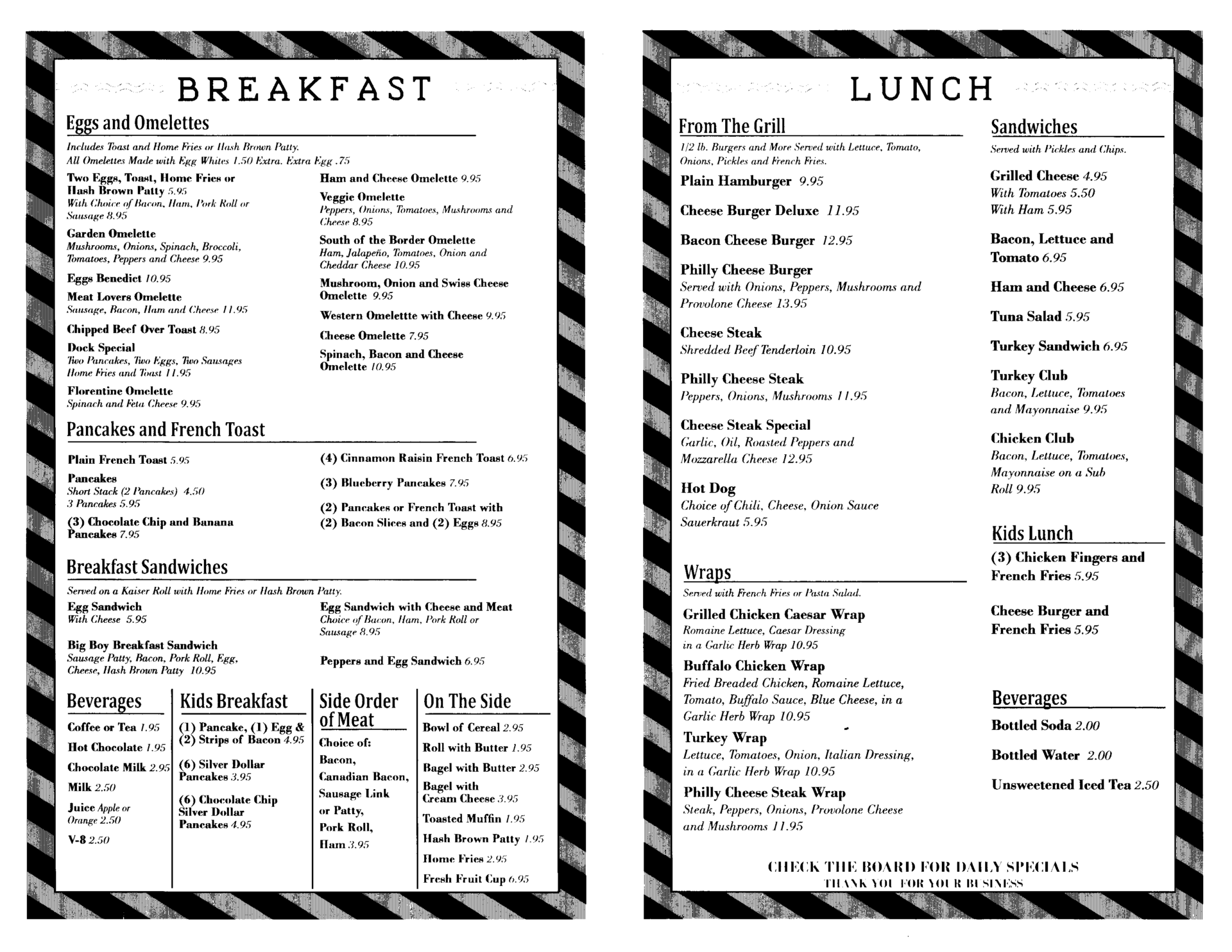 Breakfast and Lunch menu