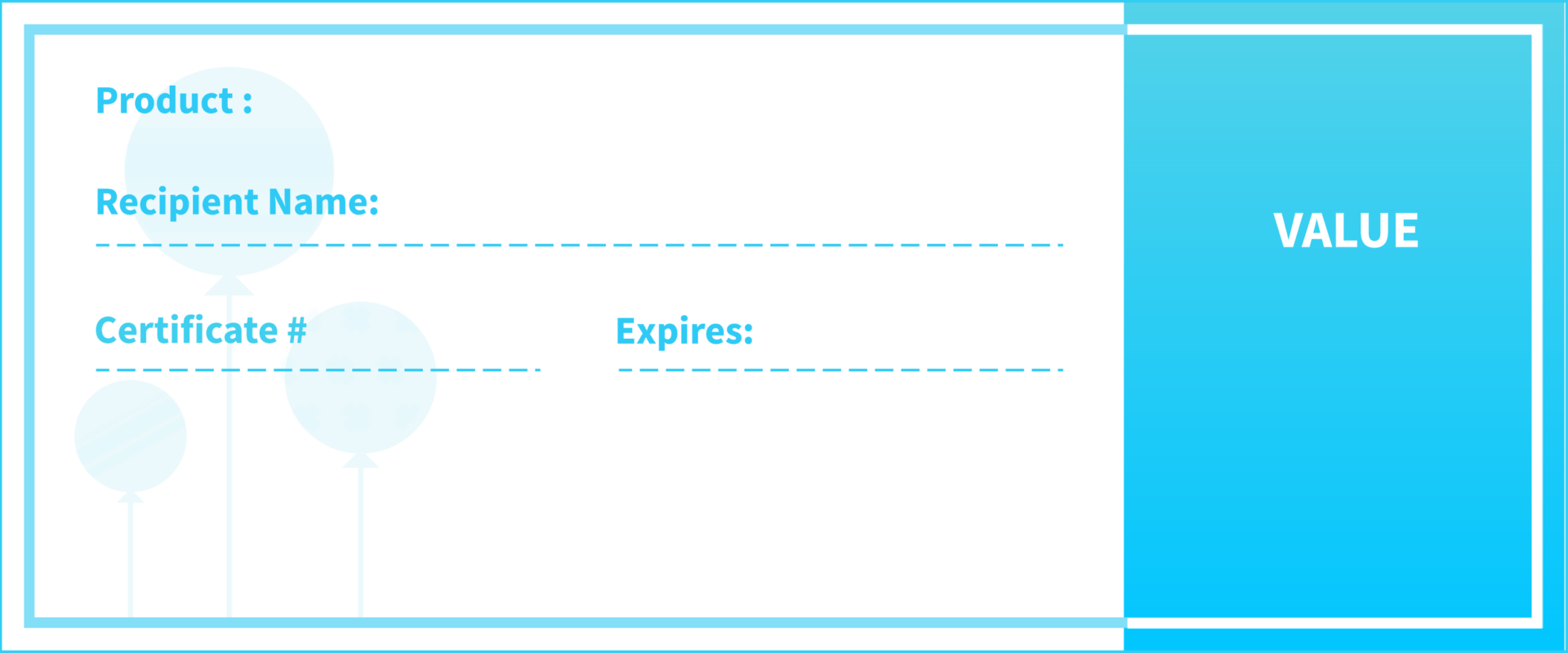 A bright blue and white blank certificate with borders and text placeholders.