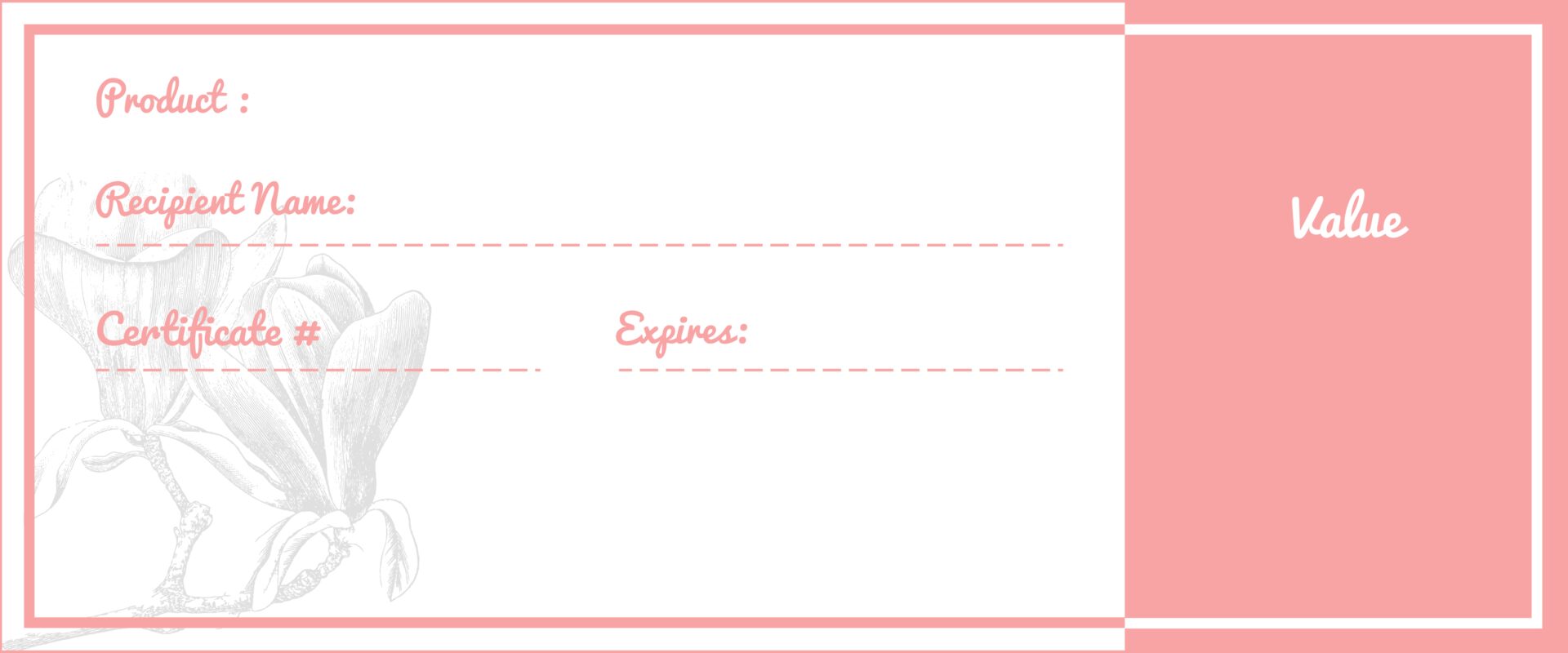 A decorative blank expiration date card with pink borders and cursive font.