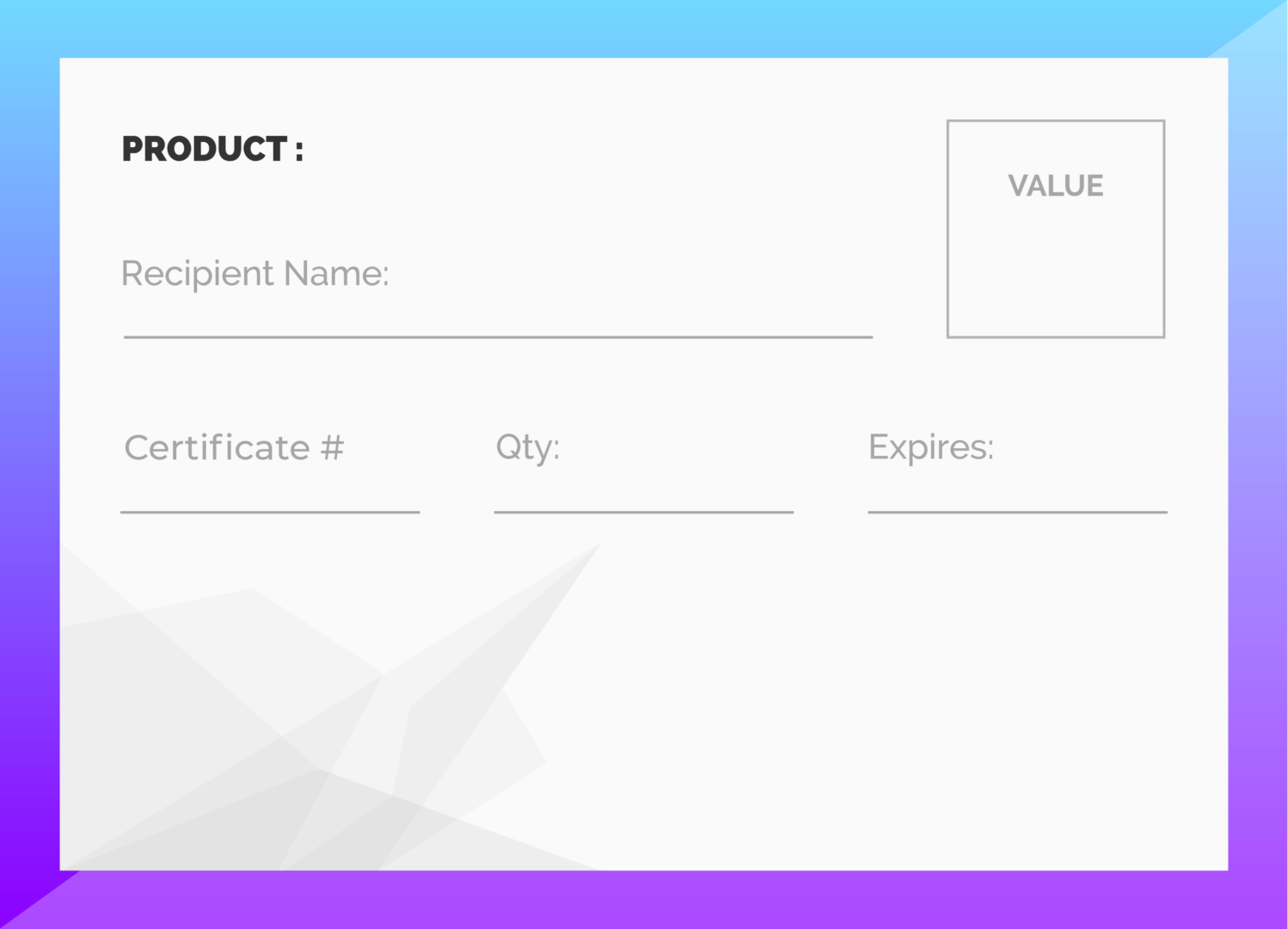 A digital form interface with fields for recipient name, certificate number, city, and expiry date.