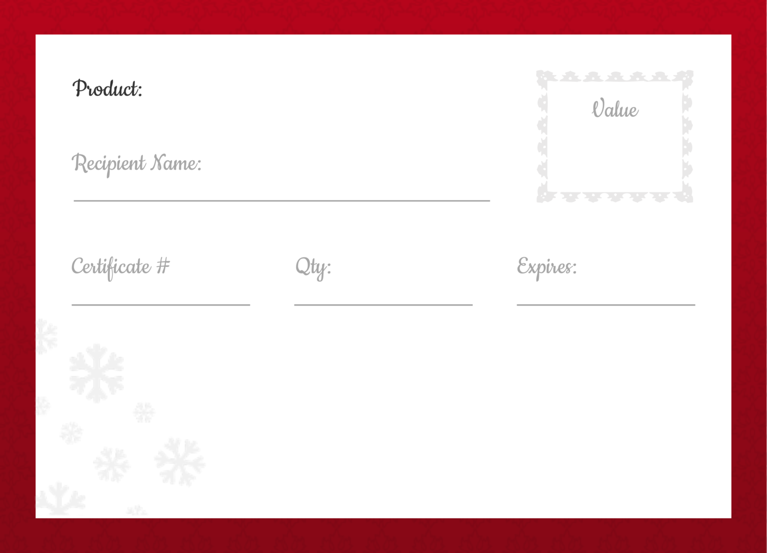 A blank Christmas-themed gift certificate with festive borders and holiday icons.
