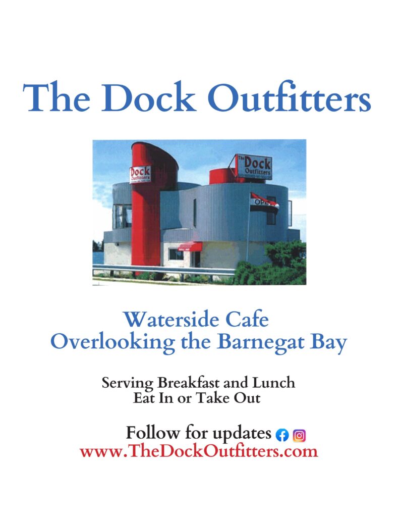 The Dock Outfitters' Waterside Cafe overlooks the Bay, offering breakfast and lunch.